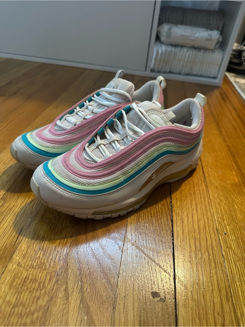 Nike Air Max 97 Easter 2019 Women's Size 10 Sneakers White Volt Pink Blue